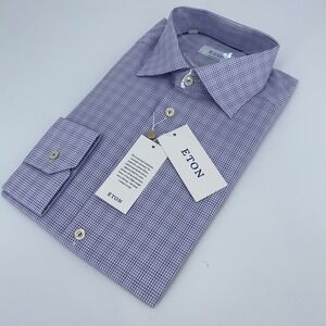 Eton Dress Shirt Mens L‎ 16 - 41 White Purple Plaid Twill Contemporary Button Up